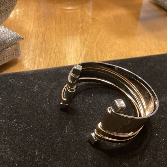 Silvertone and Goldtone Open Cuff Bangle Bracelet - Picture 1 of 7